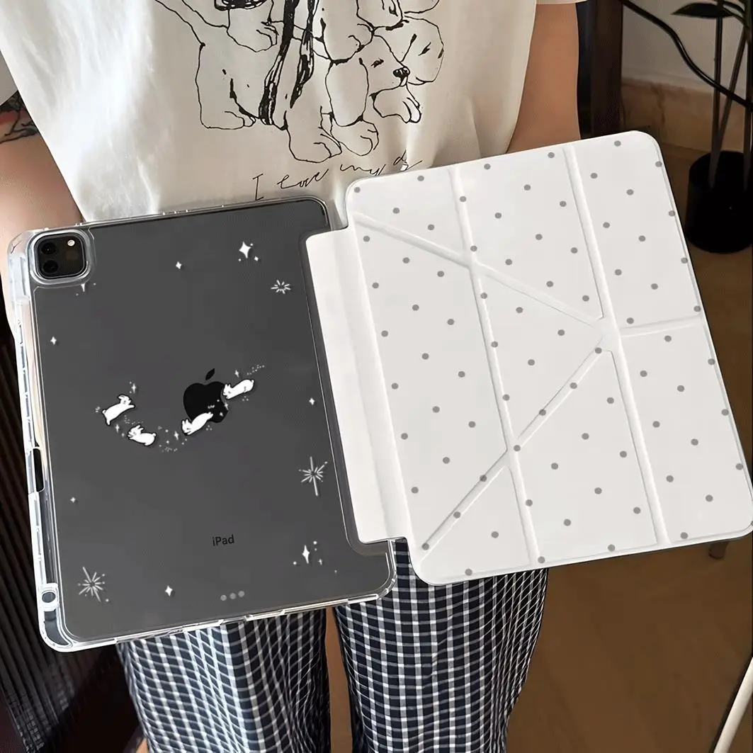 Korean Rabbit Kawaii Gray Polka Dots Tablet Case