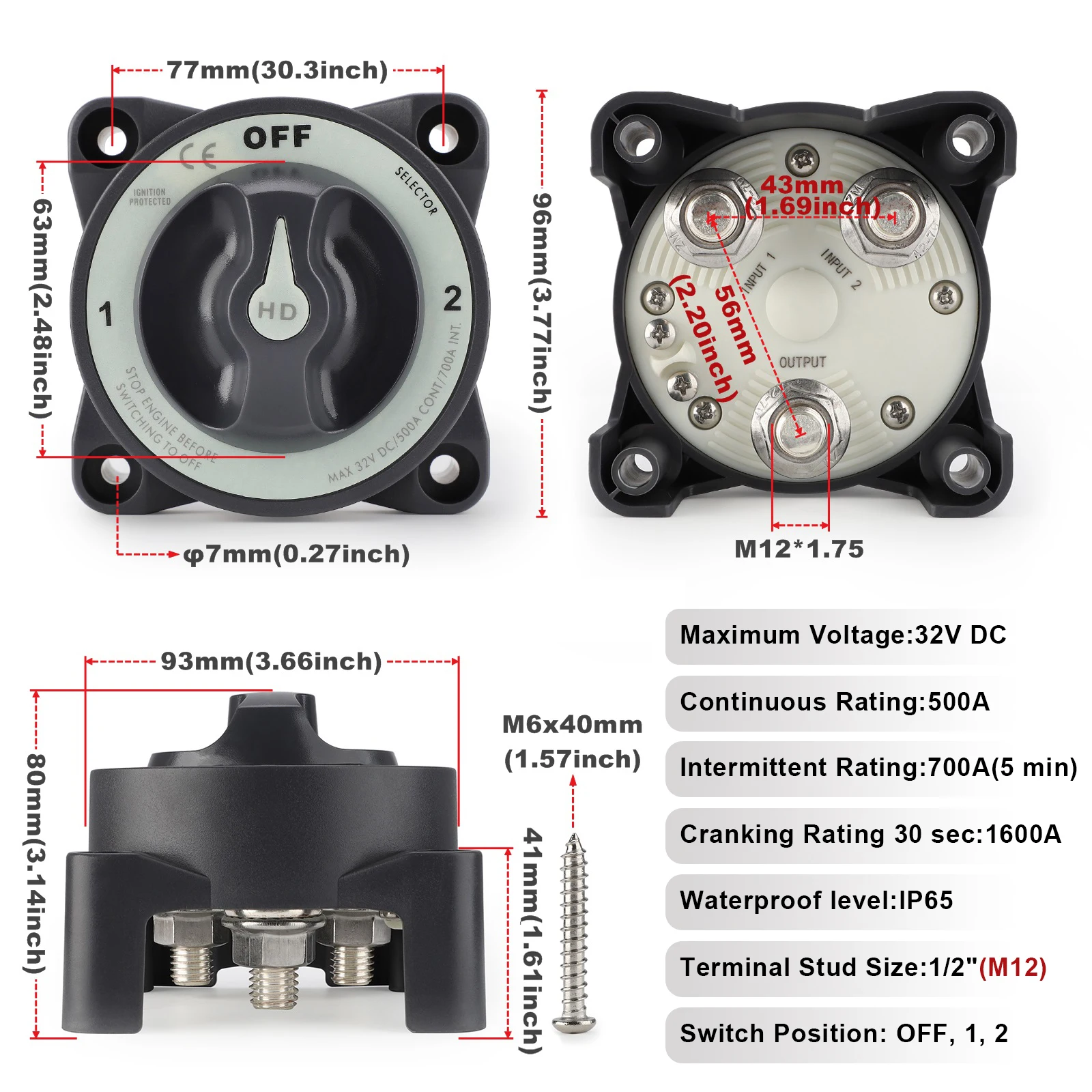 Accu loskoppelen schakelaar, Universele 12V-60V 300A High Current Battery Power Cut Isolator Kill Switch, Knop Controle Vermogen Isolator Schakelaar voor Voertuig Marine Auto Boot RV Accu loskoppelen schakelaar, Universele 12V-60V 300A High Current Battery Power Cut Isolator Kill Switch, Knop Controle Vermogen Isolator Schakelaar voor Voertuig Marine Auto Boot RV