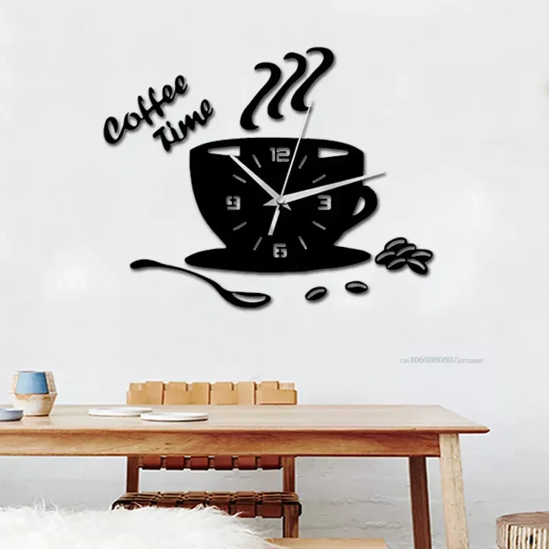 3D Acrylic DIY Wall Clock Mirror Wall Clocks Simple Home Digital Sticker Decoration Mute Coffee Cup Quartz Clock wall clock digital clock wall clock sticker