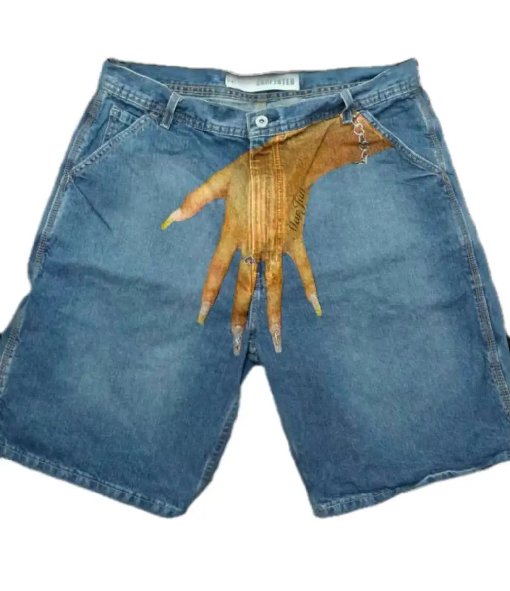 Y2K Baggy Denim Shorts vintage Finger Print Hip Hop gym shorts Harajuku Summer Men Women Gothic Men Basketball Shorts Streetwear 2