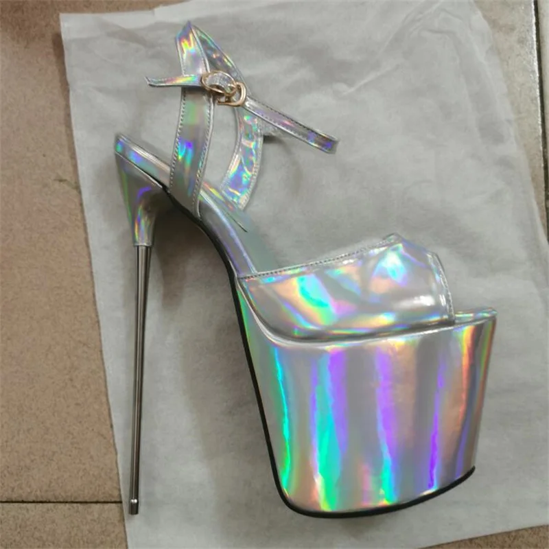 Summer 2025 Nightclub Women Shoes Sexy Open Toe Party Pumps Big Size Sandals 22CM Metal Thin High Heels Narrow Band Stilettos 2