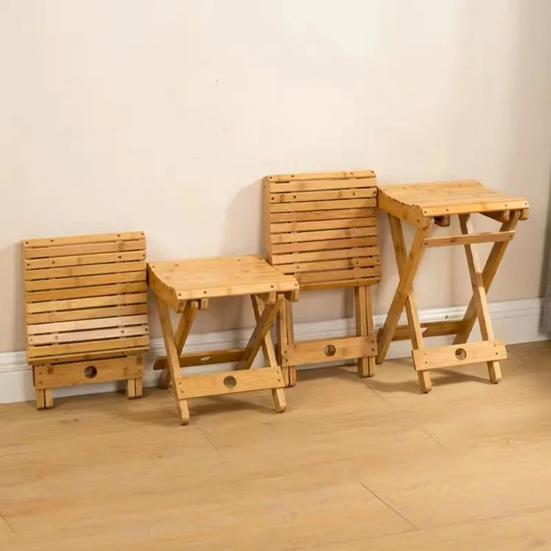 Bamboo Folding Stool Solid Wood Fishing Chair Square Bench Multi-Function Collapsible Shower Footstool Portable Home Furniture