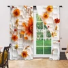 2Pcs Glam Style Curtain Panels Orange Red Floral Print With Hexagon Background Machine Washable Polyester Decorative Drapes_ai2 6
