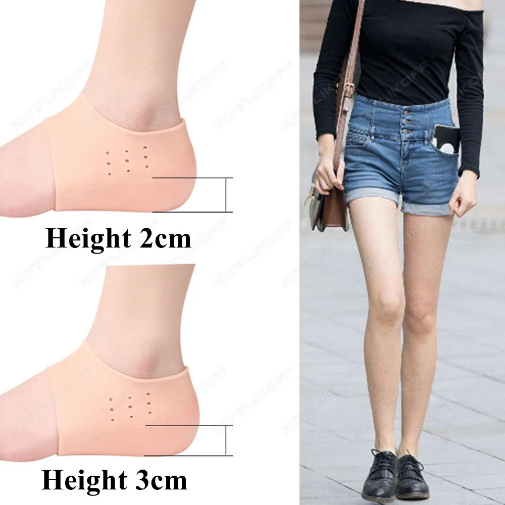 

Invisible Height Increase Silicone Insoles 2/3CM Elastic Lifting Sock Heel Pad Foot Protection Orthopedic Support Hidden Insoles
