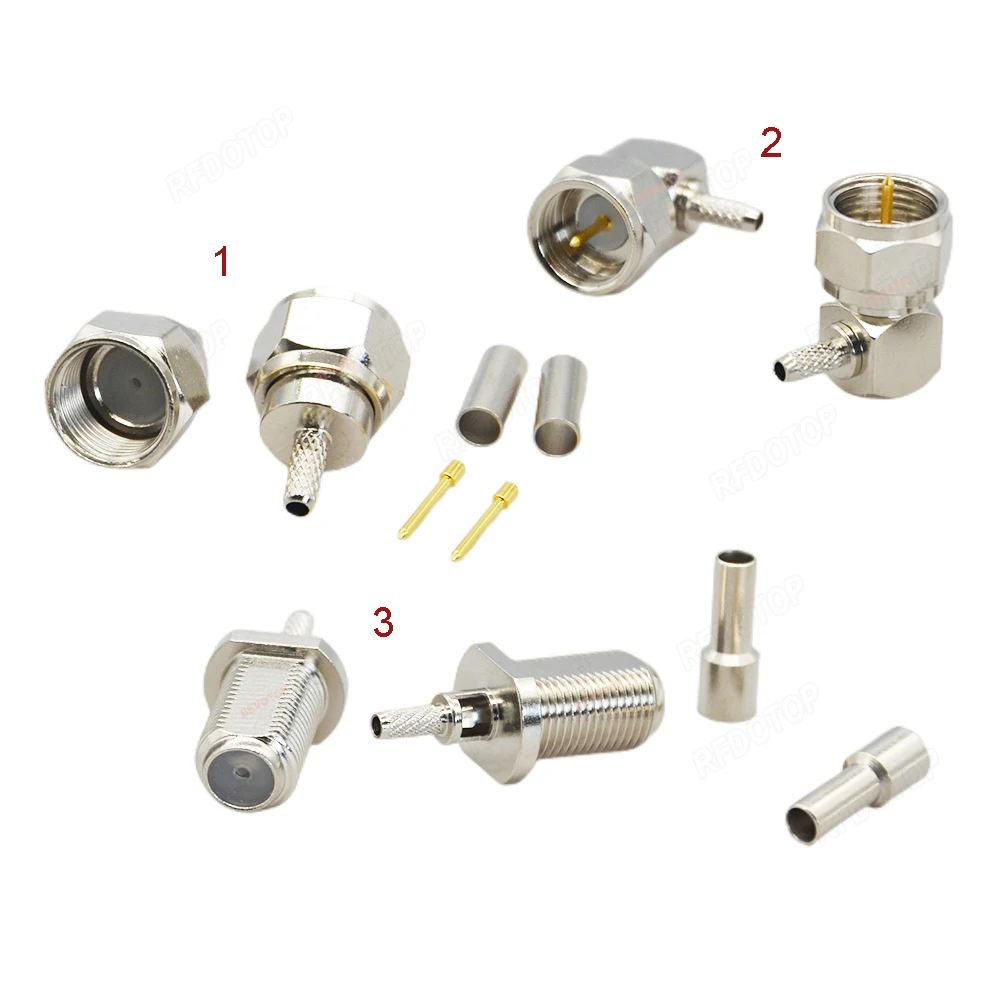 5ชิ้น/ล็อตFชายเสียบหญิงแจ็คเชื่อมต่ออิมพีเรียลมุมขวาจีบสําหรับRG174 RG316 RG179 RFเชื่อมต่อทองเหลืองชุบทอง 1