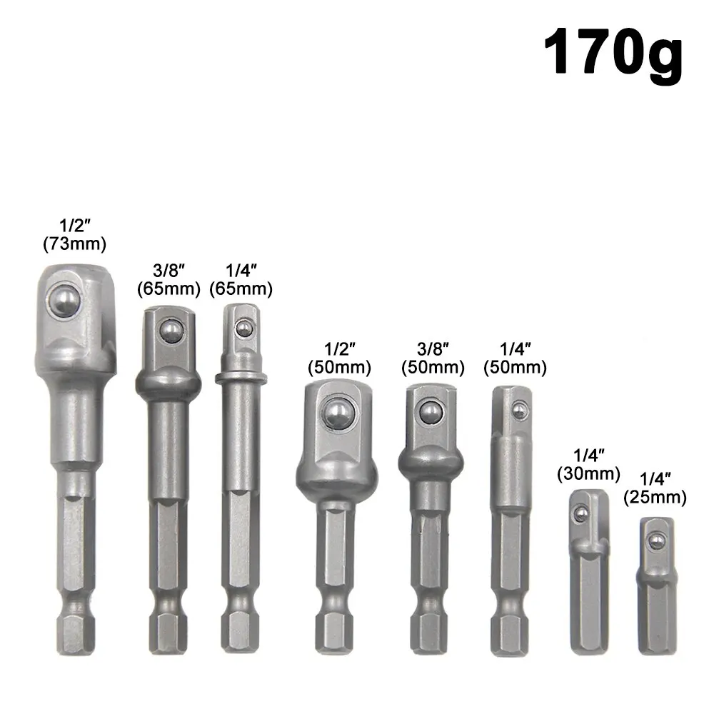 Electric Screw 8pc Natural Color 1/2 Hexagonal Handle Adapter 3/8 Square Head 1/4 Extension Rod Tool Sleeve Accessory Set