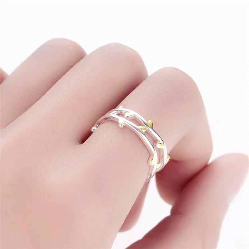 Silver Ring Sole Memory Creative Double Tree Branch Fresh Cute Sweet Art Silver Color Female Resizable Opening Rings SRI344