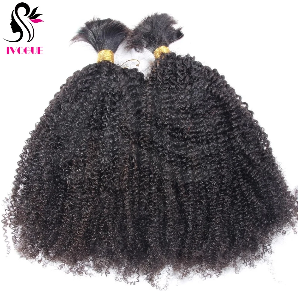 Afro Kinky Curly Human Hair Bulk For Braiding Mongolian Remy Human Hair Extension Hair Bundle No Weft for Women Natural Black