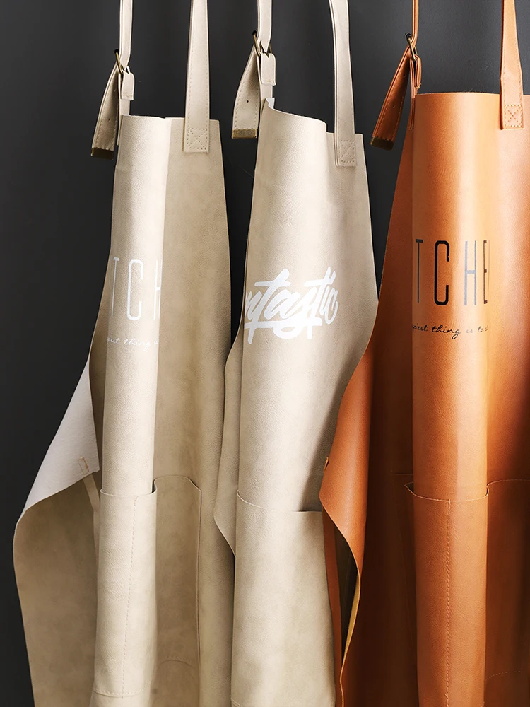 

PU apron waterproof and oil-proof kitchen soft leather men's and women's fashion smock household work clothes adjustable neck