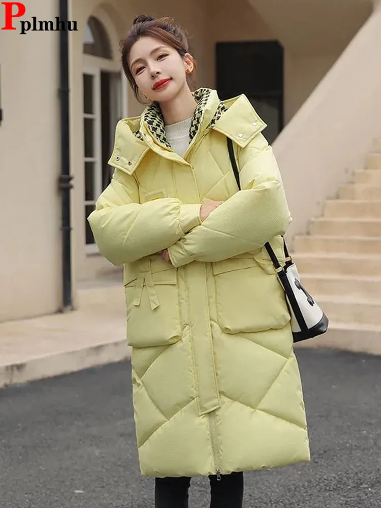 

Корейская теплая однотонная парка с капюшоном Chaquetas, шикарная зимняя ветрозащитная новая куртка, повседневная элегантная мешковатая куртка с хлопковой подкладкой, Новинка