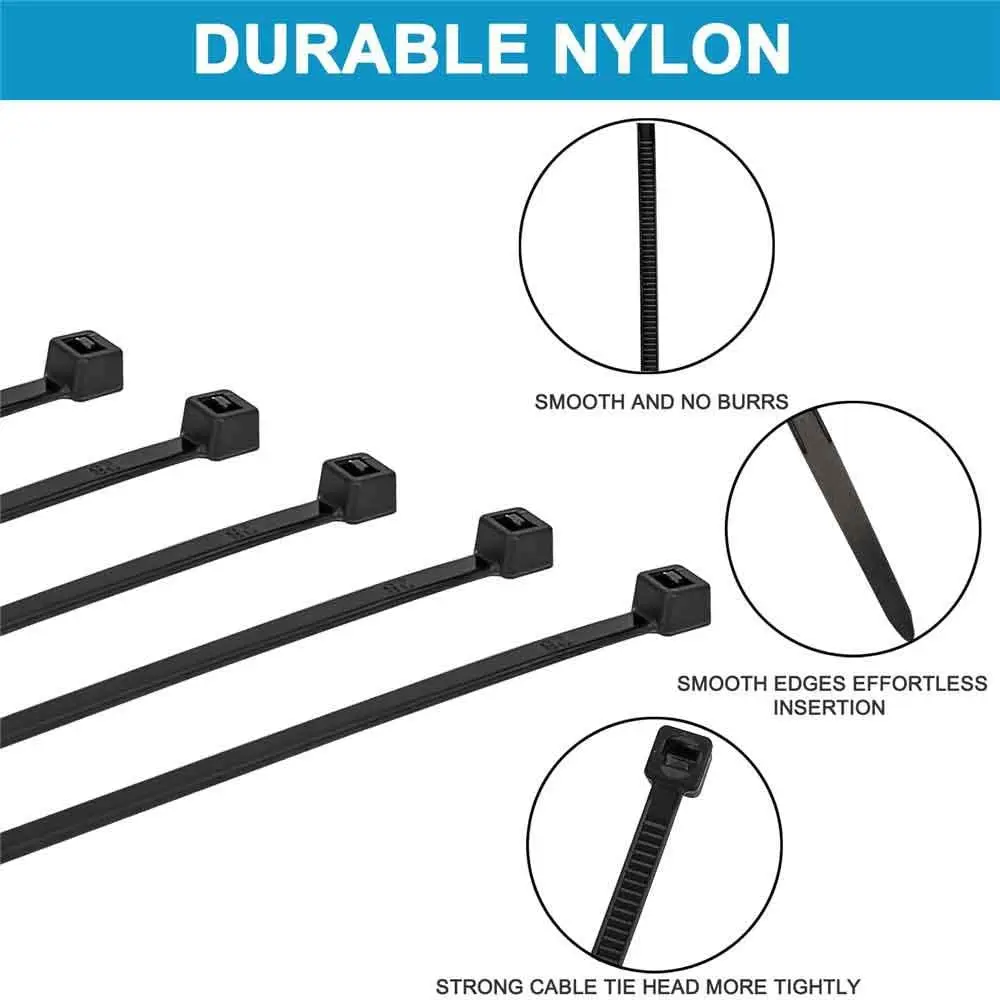 Bridas de plástico de nailon para cables, abrazaderas de sujeción con cierre automático, tamaños surtidos, color negro/blanco, 25-100 piezas