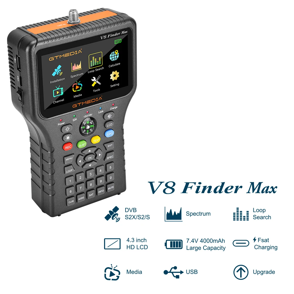 Gtmedia V8 Finder Max Satellite Signal Finder Dvbs/s2/s2x H.264/h.265