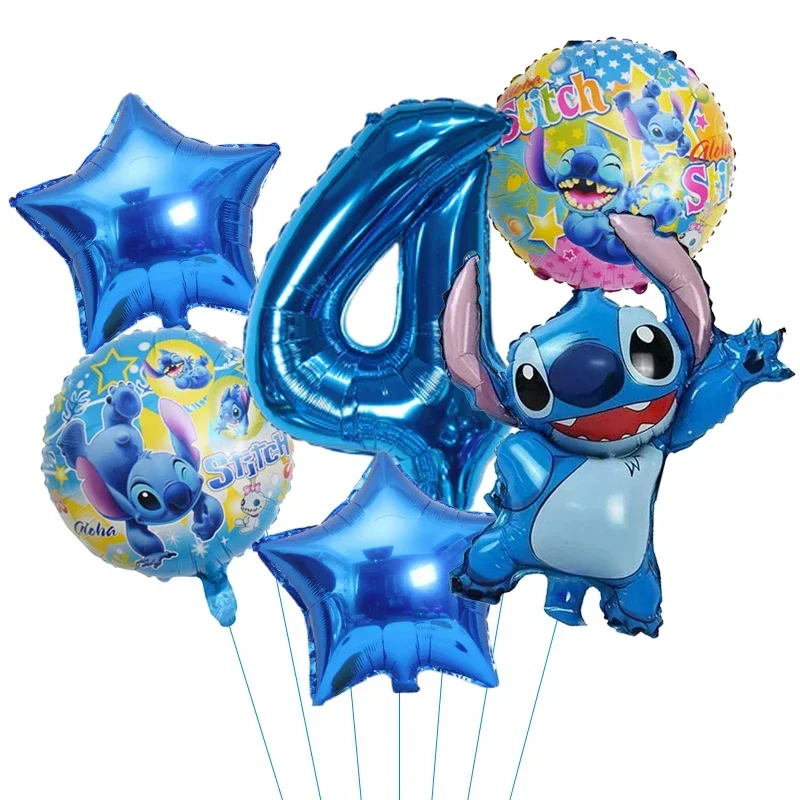 6 개 디즈니 릴로 앤 스티치 파티 풍선 스티치 32 인치 숫자 풍선 세트 베이비 샤워 생일파티 장식 어린이 장난감 선물