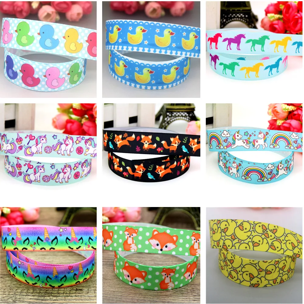 Fox Animals Unicorn Printed Grosgrain Ribbon Accessories 50yards Headwear Decoration Collar DIY Sewing Craft S2536