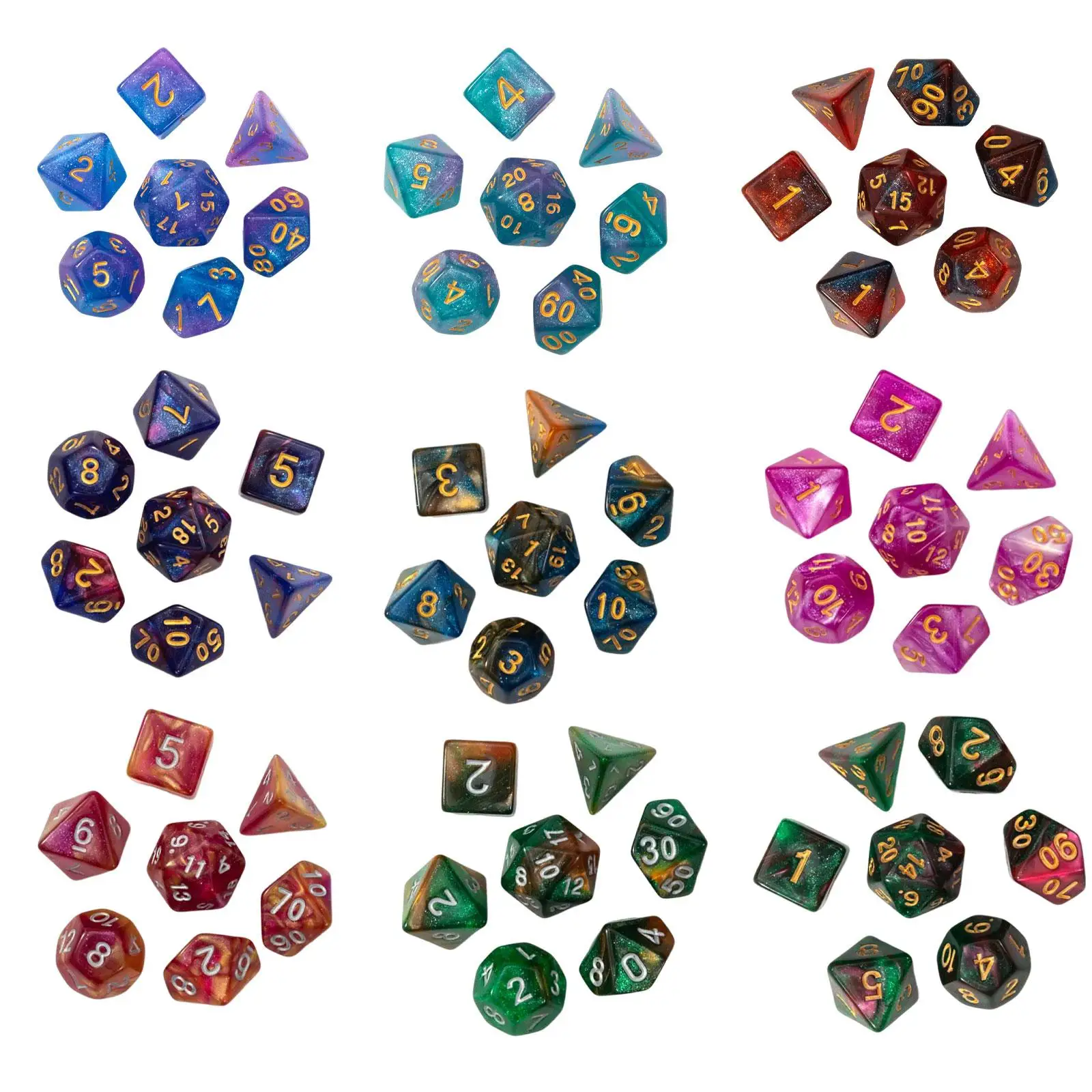 

7x Acrylic Dices Party Toys Multi Sided Dices D4-d20 for Card Games Math Teaching Role Playing Table Games