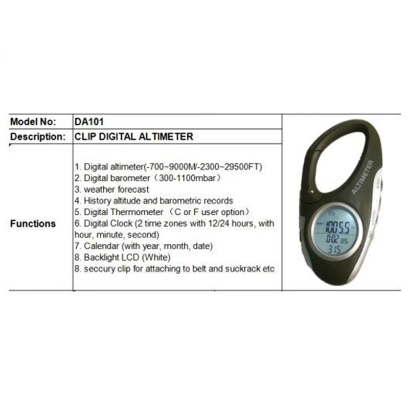 Electronic Altimeter Carabiner Altimeter Handheld Thermometer Outdoor Fishing Weather Forecast Mode Meter Outdoor Gadget digital height gauge