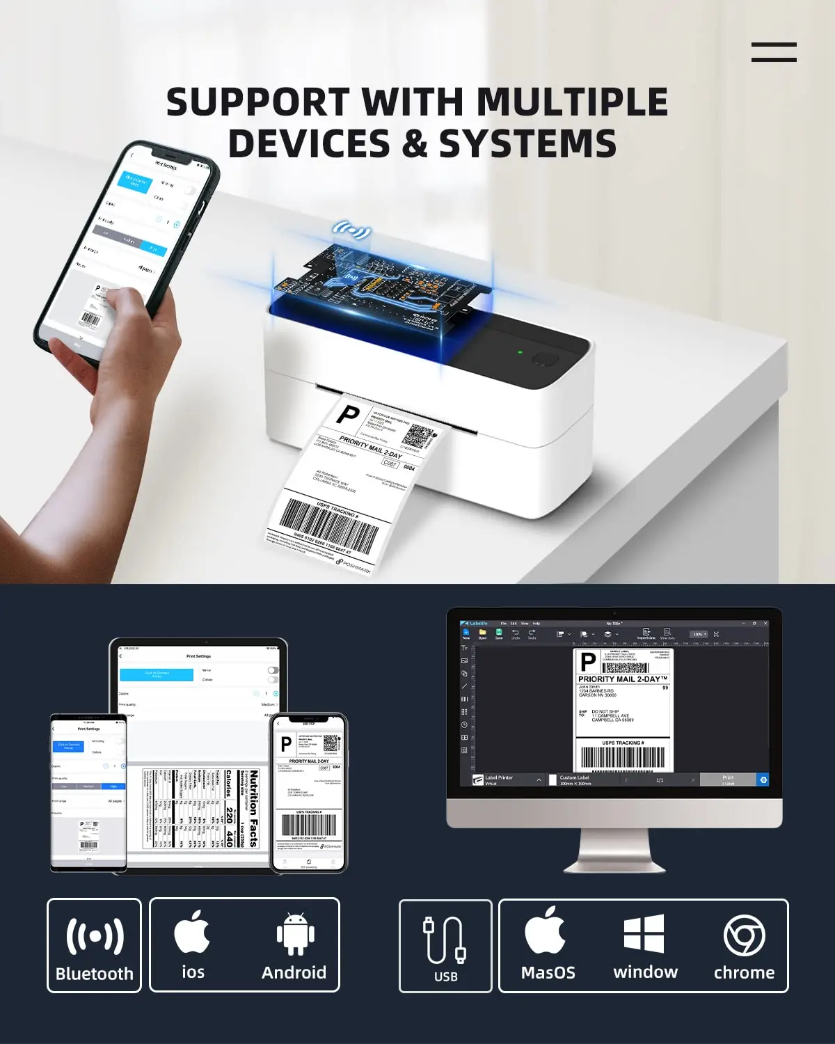 Phomemo PM241 BT Shipping Label Printer Bluetooth Wireless