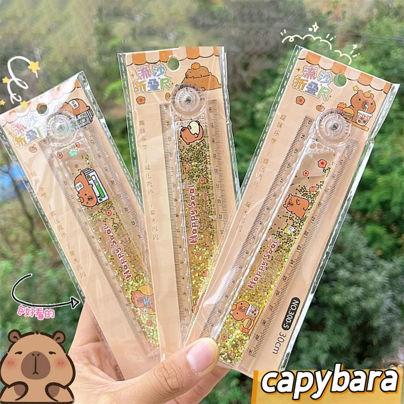 Multi-function Drawing Tools Student Stationery Measuring Tools Cartoon Capybara Measuring Ruler Folding Ruler Drawing