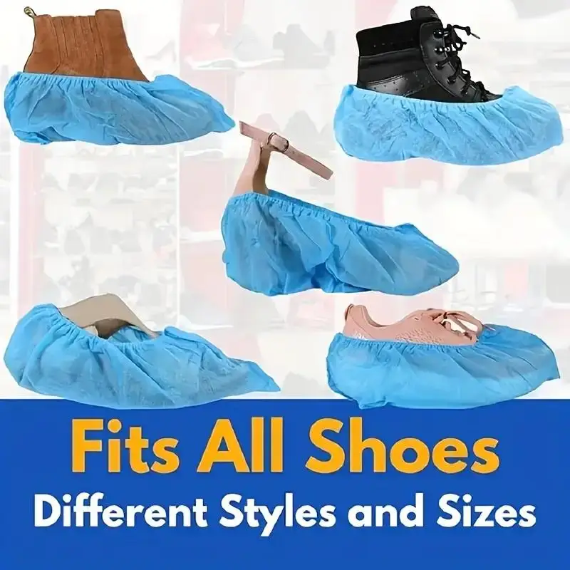 100PCS Hospital-Grade Shoe Covers-Anti-Slip Heavy-Duty PE Protection for Healthcare, Home Cleaning & Travel Hygiene