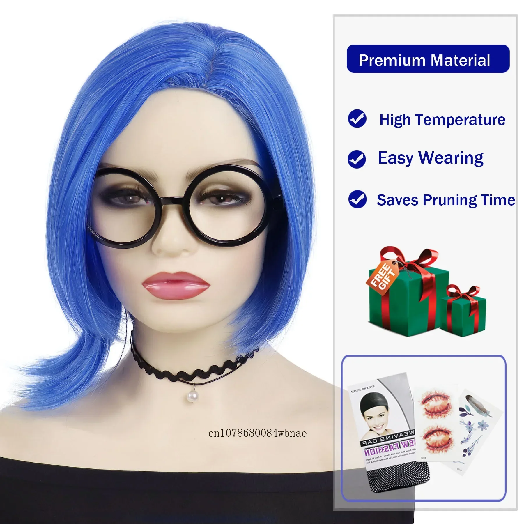 Synthetic Hair Short Straight Blue Bob Cosplay Wigs for Women