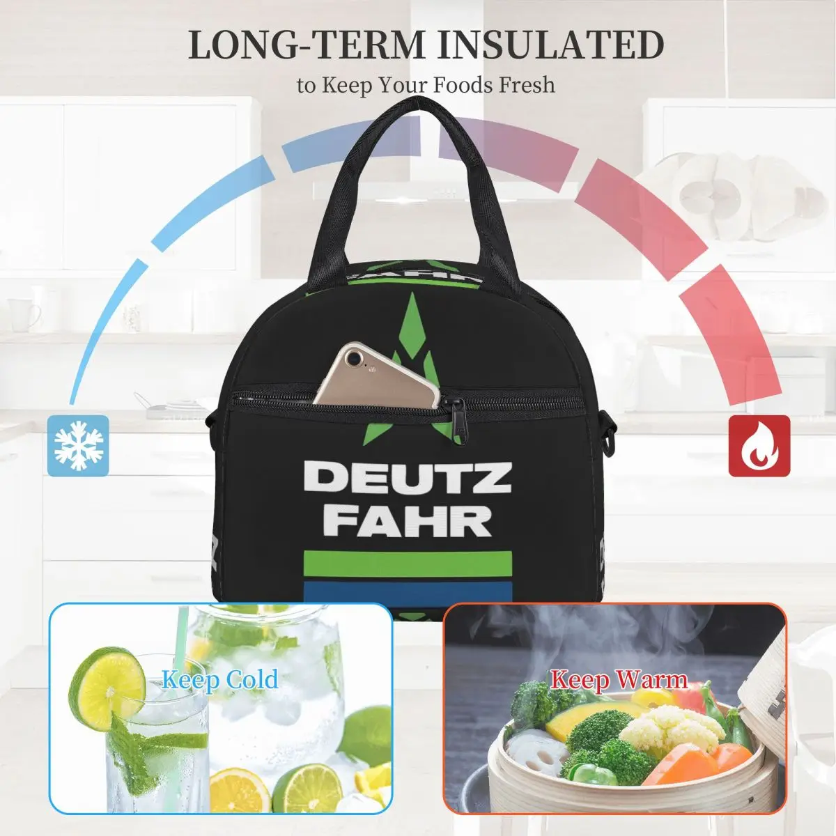 베스트셀러 Deutz Fahr 로고 상품 여성용 필수 절연 도시락 가방 사무실 쿨러 보온 박스 토트 도시락 상자