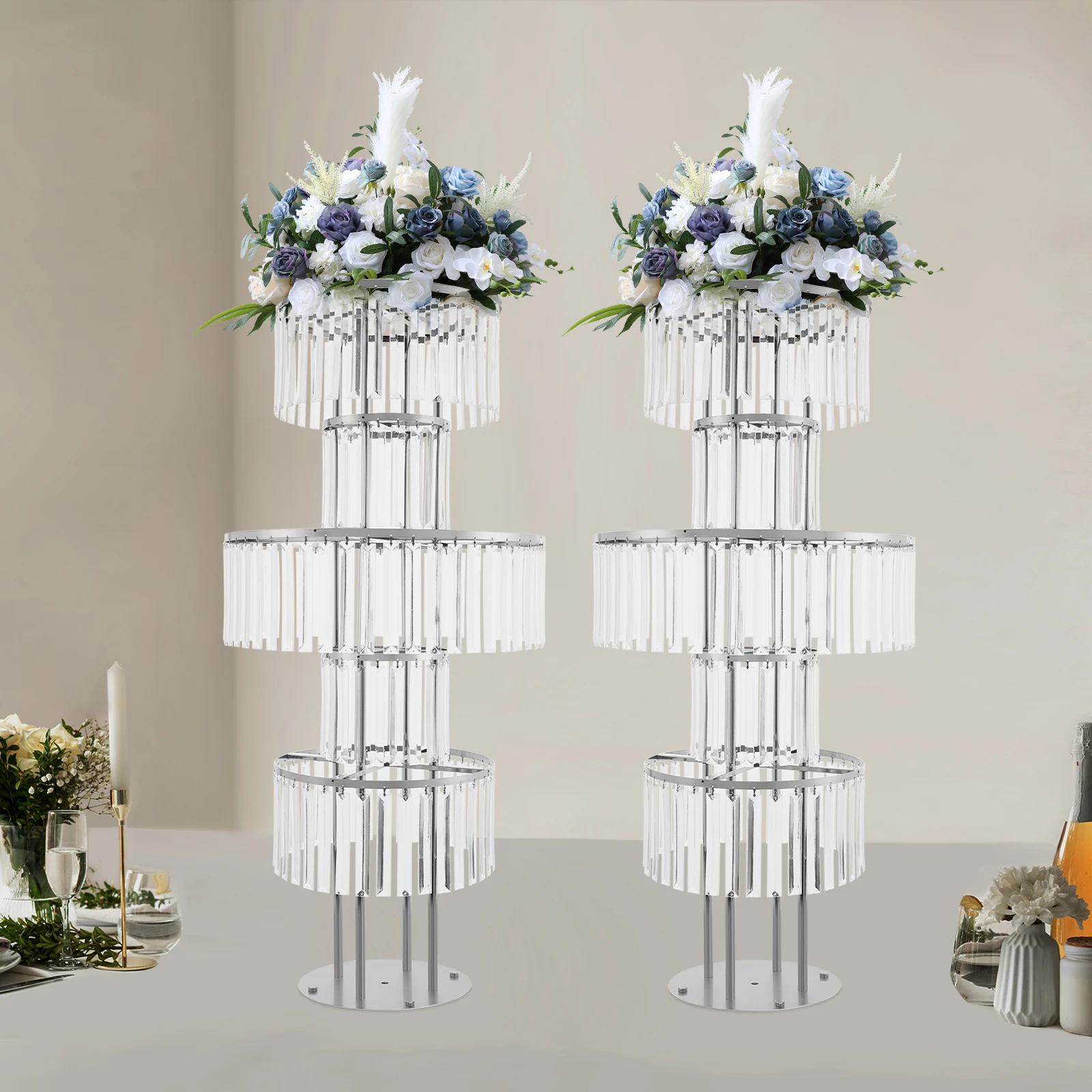 Set of 2 Modern 5-Tier Acrylic Crystal Flower Stands Gold/Silver Wedding Centerpiece Decor for Party Birthday Table Display