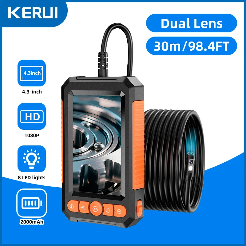 KERUI 1M/5M/10M/20M/30M Industrial Endoscope Camera 4.3 "Single Dual Lens HD 1080P Car Inspection Borescope IP67 Sewer Camera 2