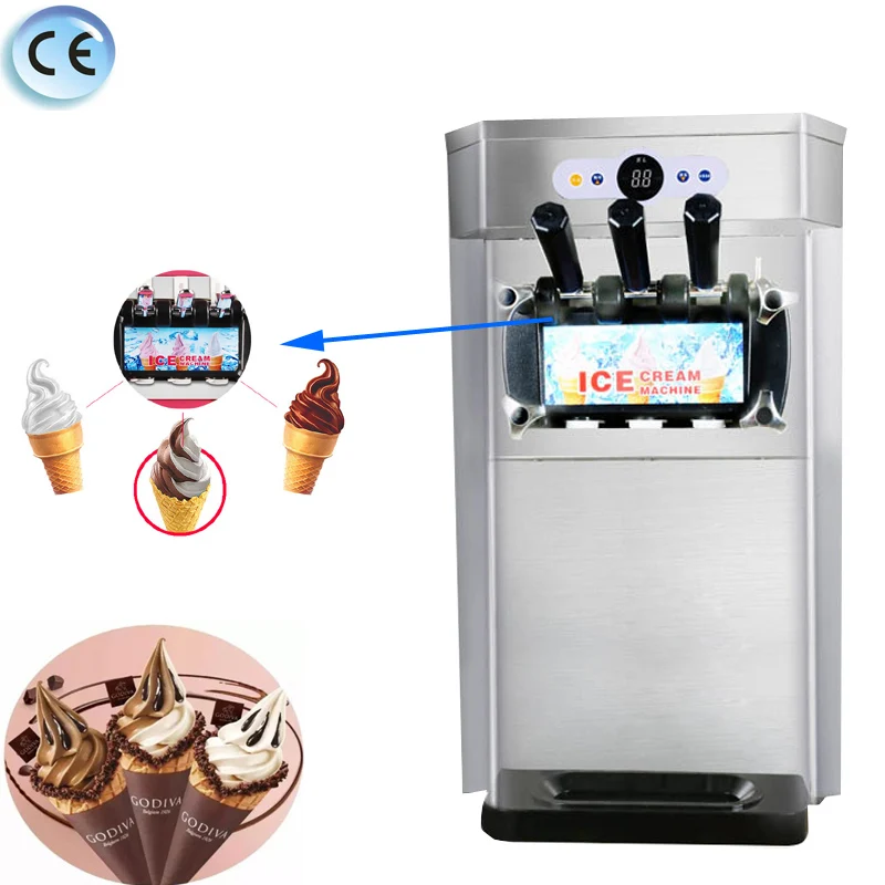 

PBOBP Ice Cream Machine Commercial 3 Heads Multiple Optional Pre Cooling And Preservation With Multiple Flavors