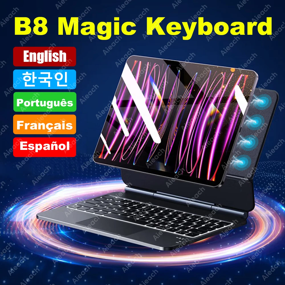 Magic Keyboard Case for iPad Air 13 & 11 M2 M3 Air 4 5/ Pro 13 & 11 M4 & 12.9/ iPad 11th A16 10th With Multi-Touch Trackpad