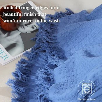 Simple&Opulence Winter Warm Blanket for Sofa 100% Cotton Tassels Throw Blankets for beds Soft Lightweight Pre-Washed Breathable 4