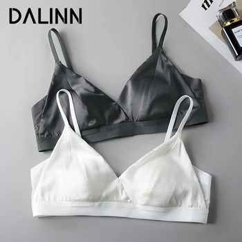 Women's Solid Bra, 93%Real Silk 7%Spandex Underwear, Triangle Cup Female Underwear, Thin padded Brassiere 2024, White, grey 1