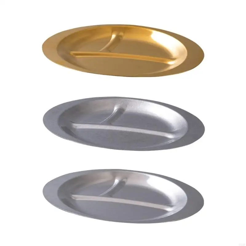 92MF Stainless Steels Dessert Appetizer Plate Stackable 3 Compartment Food Plates Kitchen Dinnerware Portion Plates Enduring