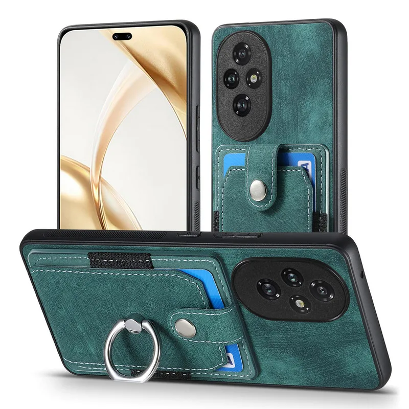 Luxury Leather Card Ring Magnet Back Case - Premium 5G Smart Cover