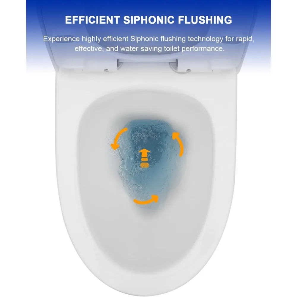 One-Piece Toilet Cyclone Flush Dual Flush 1.1/1.6 GPF Comfort Soft-Close Seat Ivory White, 12" Rough-In, 27.6 x 14.6 x 28.5 6