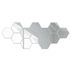 Hexagonal Acrylic Mirror Tile Decals - 12 Pack Self-Adhesive DIY Home Decor - 46x40x23mm (Silver-12pcs)