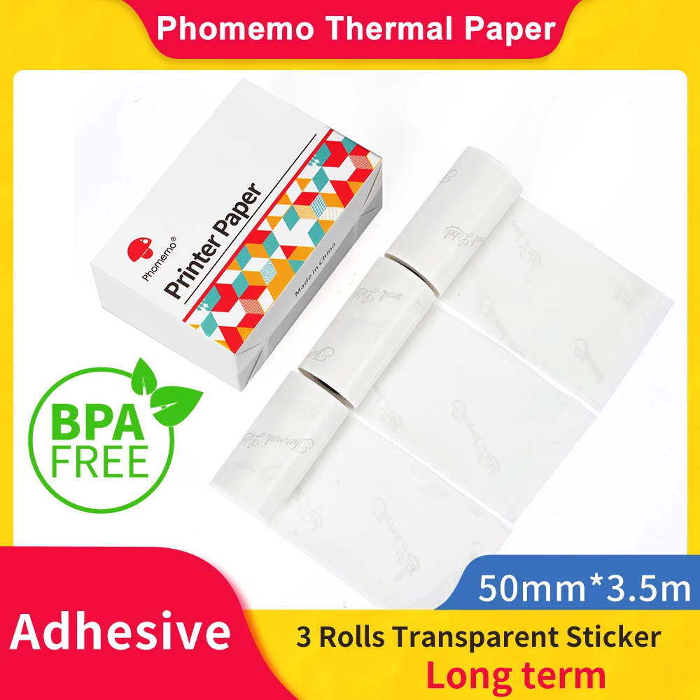 Phomemo White Self-Adhesive Thermal Paper, Glossy Printable Sticker Paper  for Phomemo M02/M02 Pro/M02S/M03 Bluetooth Pocket Mobile Printer, Black on  White, 50mm x 3.5m, Diameter 30mm, 3-Rolls - Blumaple LLP