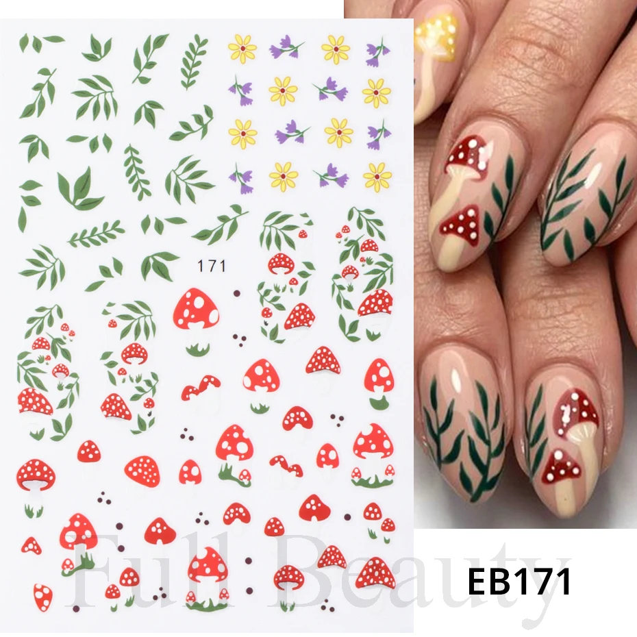 Nail Stickers Decals Art Decoration Cartoon Ant Ladybug 3D Cute Kawaii Mushroom Ice Cream Cake Sliders For Summer Manicure
