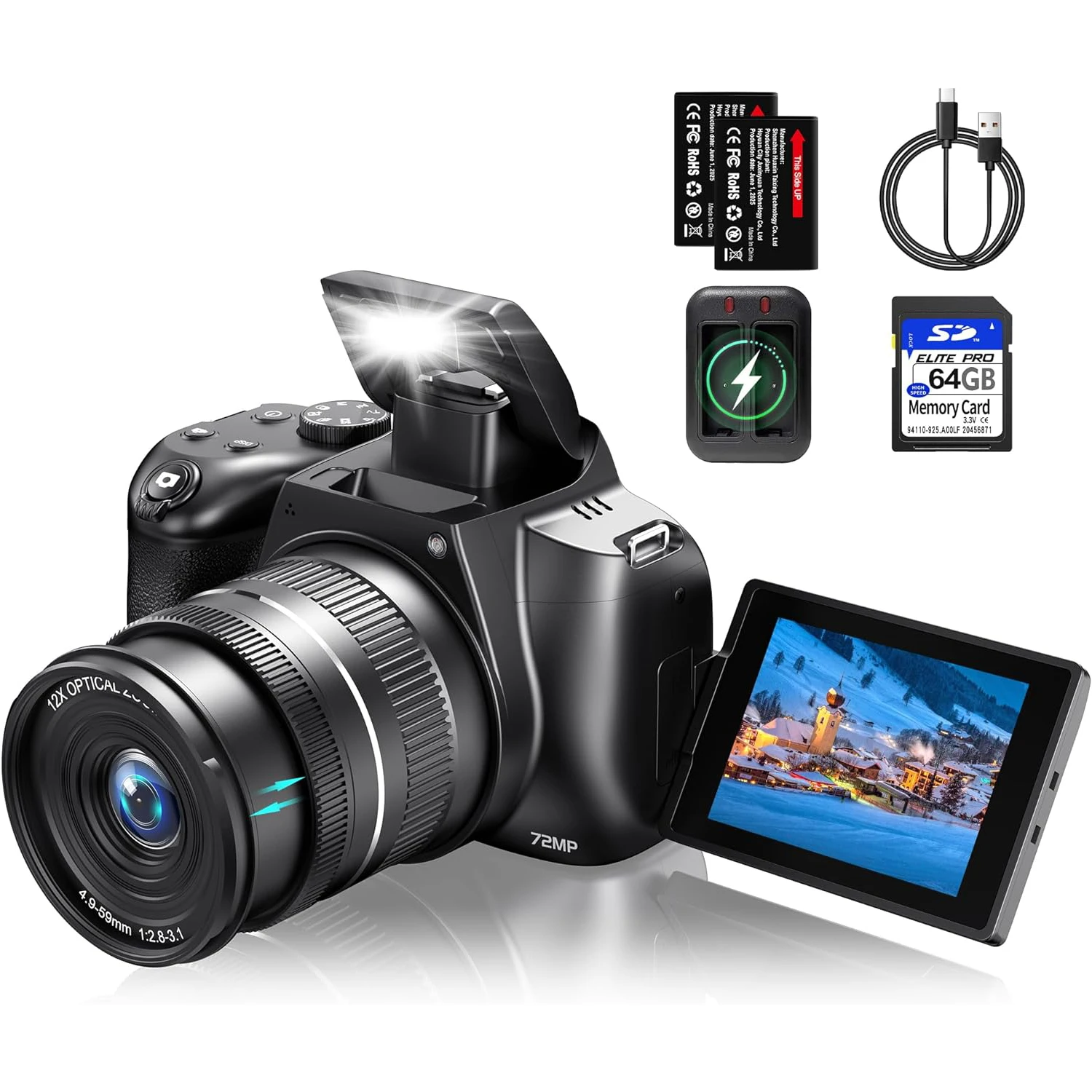 Caméra 4K 64MP Zoom 18x - Écran Tactile 4 Pouces, Batterie 4500mAh - Pour Vlog, Streaming, Photo Pro