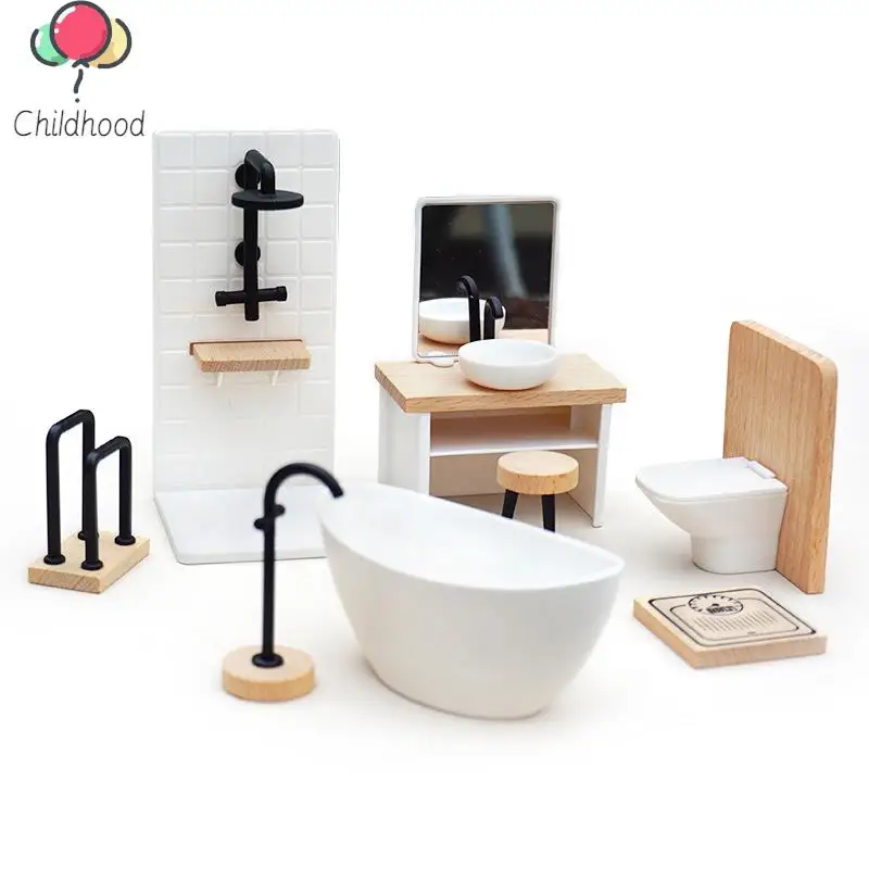 

1Pc 1/12 Dollhouse Simulation Washbasin Tub Toilet Model Dollhouse Bathroom Decor Dolls House Miniature Furniture Accessories