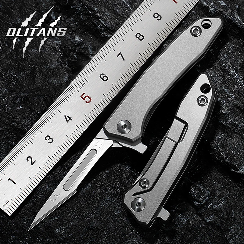 OLITANS T018 Mini Folding Scalpel Titanium Alloy Handle No.11 Replaceable Stainless Steel Blades