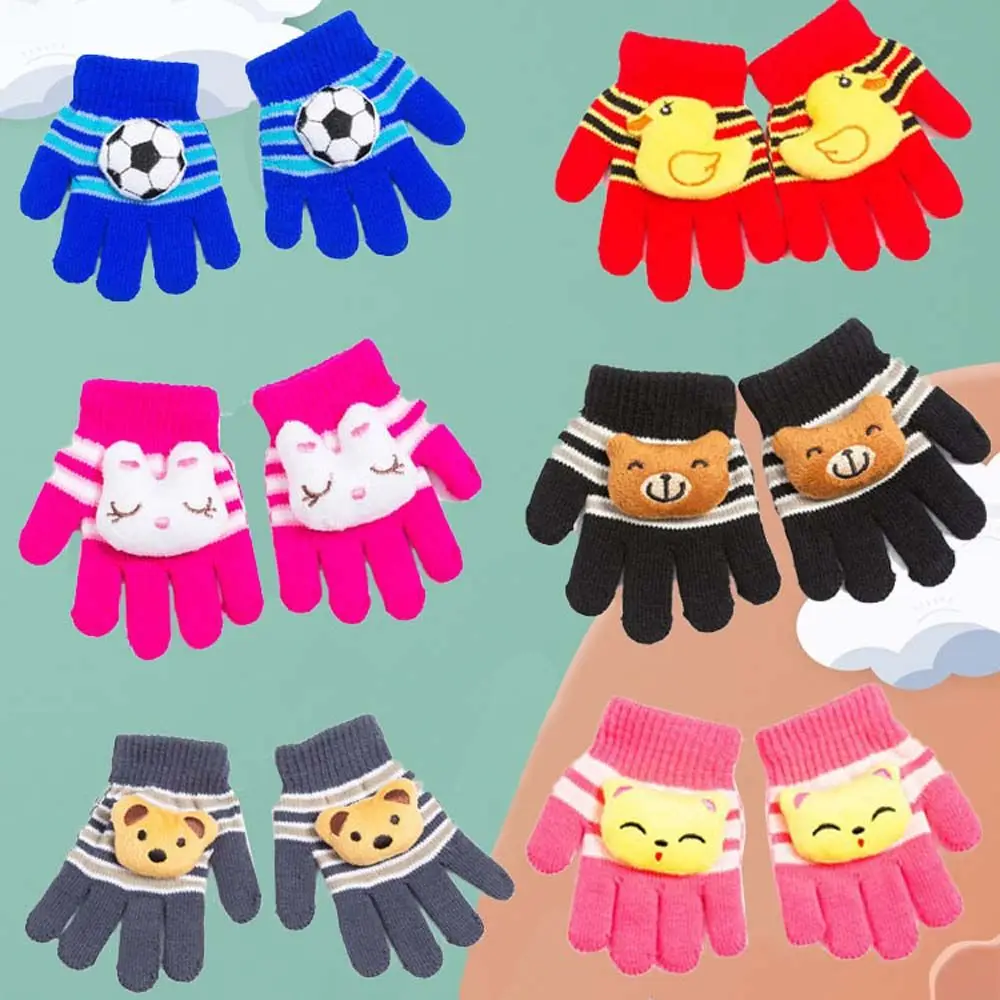 

Cute Soft Girls Outdoor Sports Winter Children Boys Full Finger Gloves Kids Mittens Printed Stripe Knitting Mittens