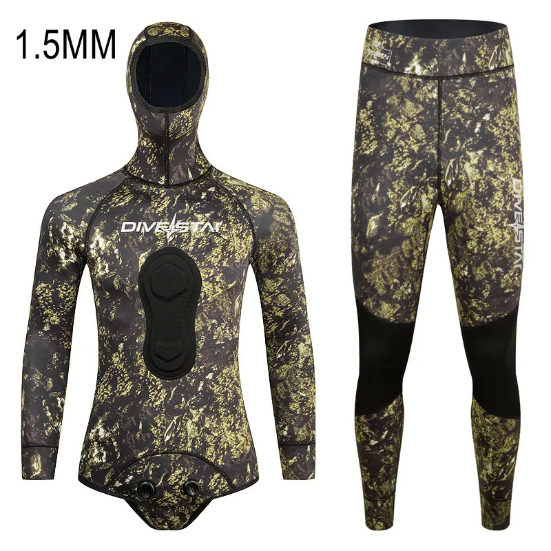 

1.5MM Neoprene Two Pieces Camo Snorkeling UnderWater Hunting Keep Warm Diving Suit Scuba Spearfishing Kayaking Swim Surf WetSuit