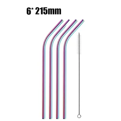 Eco-Friendly Reusable Stainless Steel Drinking Straws with Cleaning Brush (4Pcs Rainbow Bent)