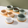 850ml Dogs Ceramic Bowl Double Triple Cat Food Water Bowls with Wooden Pallets Nordic Pet Drinking Eating Feeding Feeders