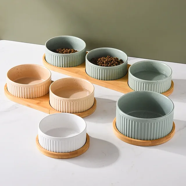850ml Dogs Ceramic Bowl Double Triple Cat Food Water Bowls with Wooden Pallets Nordic Pet Drinking Eating Feeding Feeders 850ml Dogs Ceramic Bowl Double Triple Cat Food Water Bowls with Wooden Pallets Nordic Pet Drinking Eating Feeding Feeders