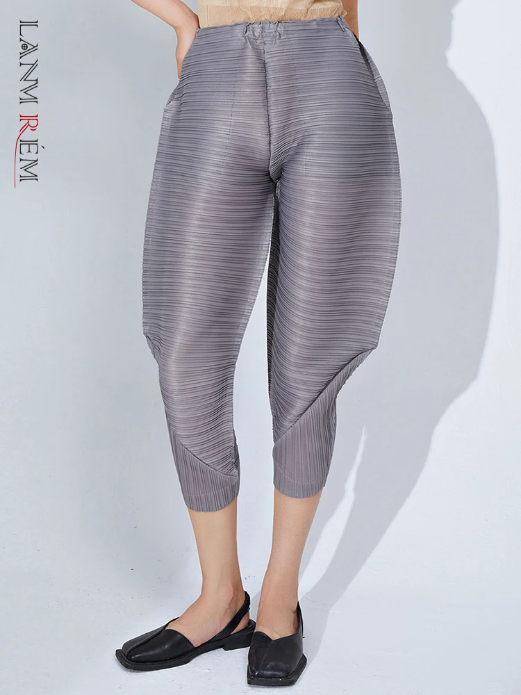 

LANMREM Designer Pleated 2 Pieces Set For Women High Elastic Waist Casual Trousers Fashion Clothing 2023 Summer New 2YA3497