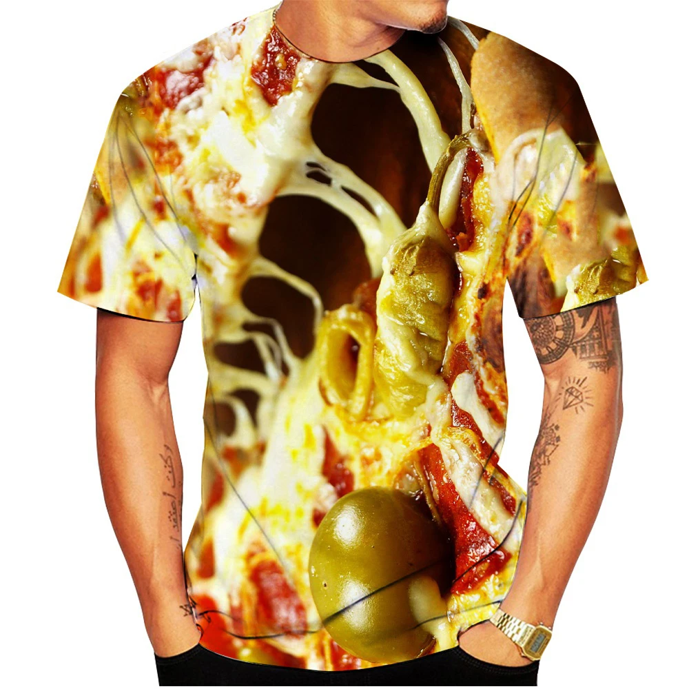 Funny 3D Print Bacon Pizza T Shirt Summer Short Sleeve Tee