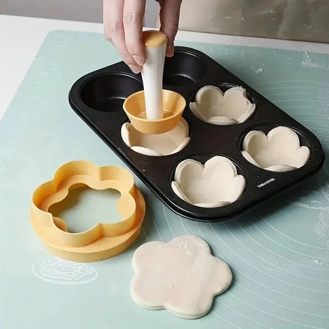 Pastry Dough Tamper Set Flower Shaped Cutter Cake Mold Creative Cake Cup Presser Biscuit Mold Pie Tamper Kitchen DIY Baking Tool 3