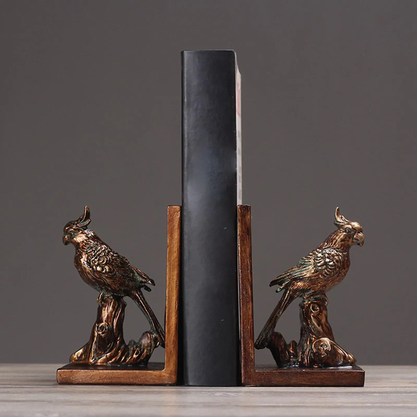 2Pcs Parrot Bookends Book Holders Bookshelf Decorations Tabletop Decor Book Stoppers Desktop Ornaments for Living Room Shelf