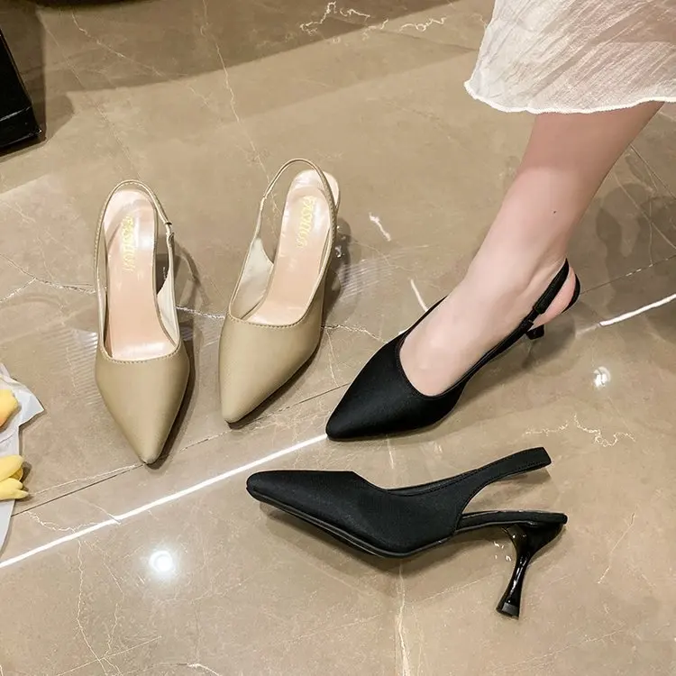 

Босоножки на шпильке, туфли на низком каблуке с ремешком, лето 2024, женский костюм средней высоты, бежевые Модные женские босоножки на низком каблуке с резинкой